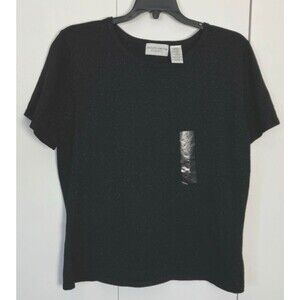 Vintage Jaclyn Smith Classic Metallic Shimmer Short Sleeve Black Top Large NWT